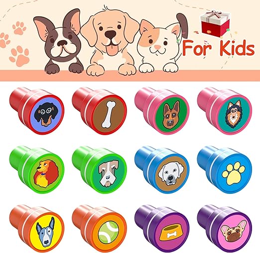 Dog Party Stamps for Kids, 24Pcs Assorted Pet Puppy Pals Self-Inking Stamps, Goodie Bag Stuffers, Paw Dog Birthday Party Favor for Kids, Teacher Stamps Reward Pinata Fillers Carnival Prizes