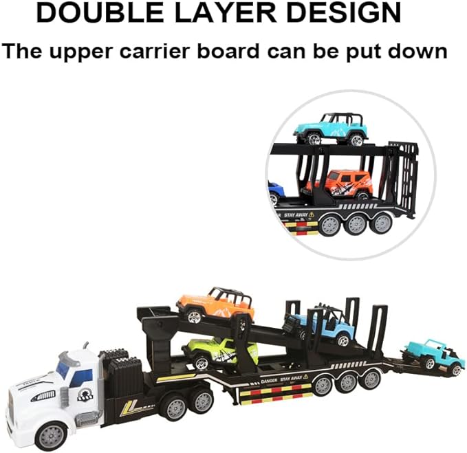 Transporter Truck, Remote Control Car Transporter Truck Includes 4 Cars, 1:48 Mini RC Toy Semi Truck Trailer with 2pcs Rechargeable Batteries, Carrier Car Truck Vehicle with Lights for Kids - Toyigo