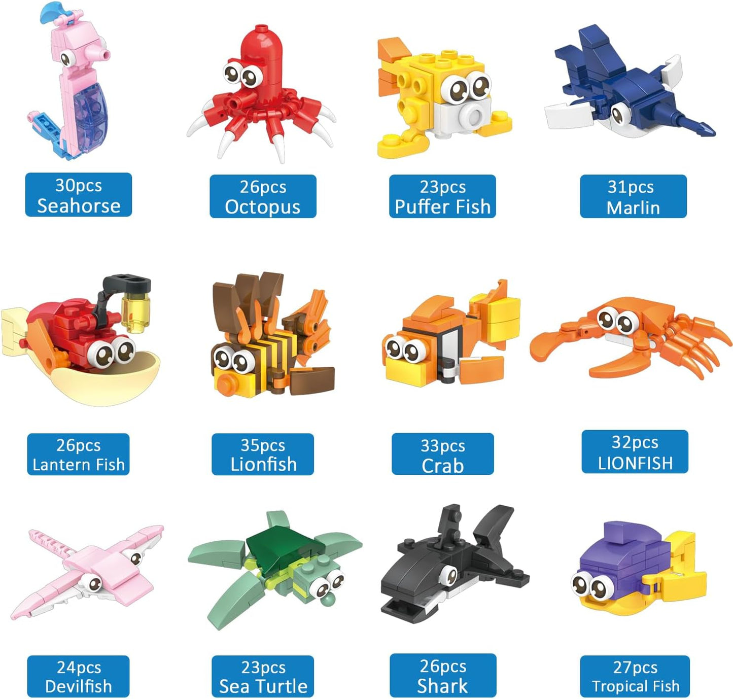 Animal Block Toys, 12PCS Mini Building Blocks Animal, Building Sets Stem Toys, Assorted Mini Animals Building Blocks Sets for Goodie Bags, Prize,Cake Topper, 12PCS Sea Animal Mini Building Blocks, Filled Eggs Toys, Classroom Prize Toys,Cake Topper