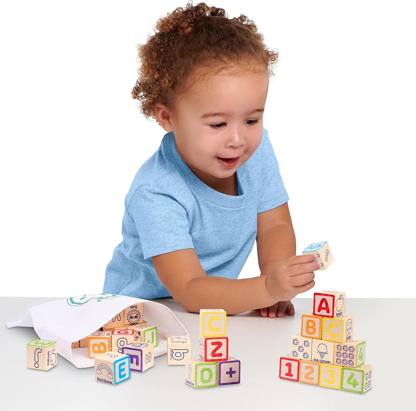 Wooden Block Set - 51-Piece Classic ABC Wooden Block Set Toys, Preschool Building Toys, Learning and Education, Officially Licensed Kids Toys Ages 18 Month, for Kids Toys