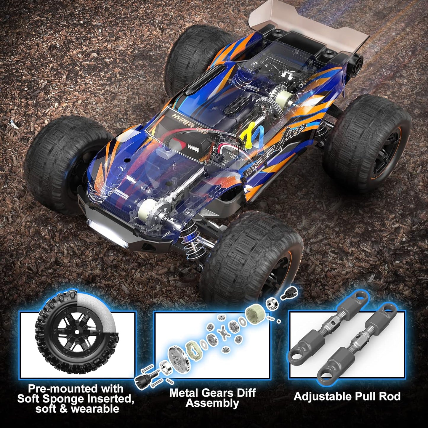 Remote Control Car, High Speed Jump RC Monster Truck, 1:16 Scale Ready to Run Fast Remote Control Car,  Off Road RC Cars, 4WD All Terrain RTR RC Truck with 2 LiPo Batteries for Boys and Adults - Toyigo