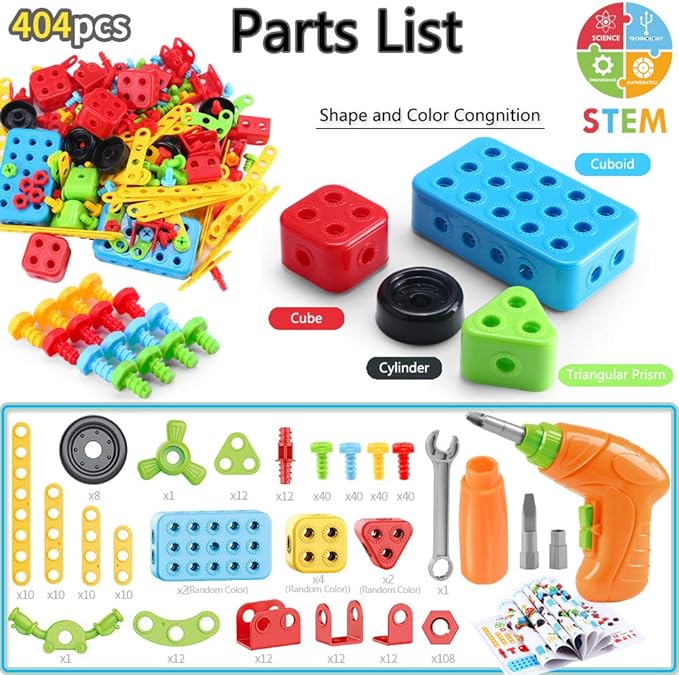 Building Toys, 404 Pieces STEM Toys Kit Creative Construction Engineering Learning Set for 5, 6, 7, 8+ Year Old Boys & Girls Best Toy Gift for Kids, Take-A-Part Building Blocks