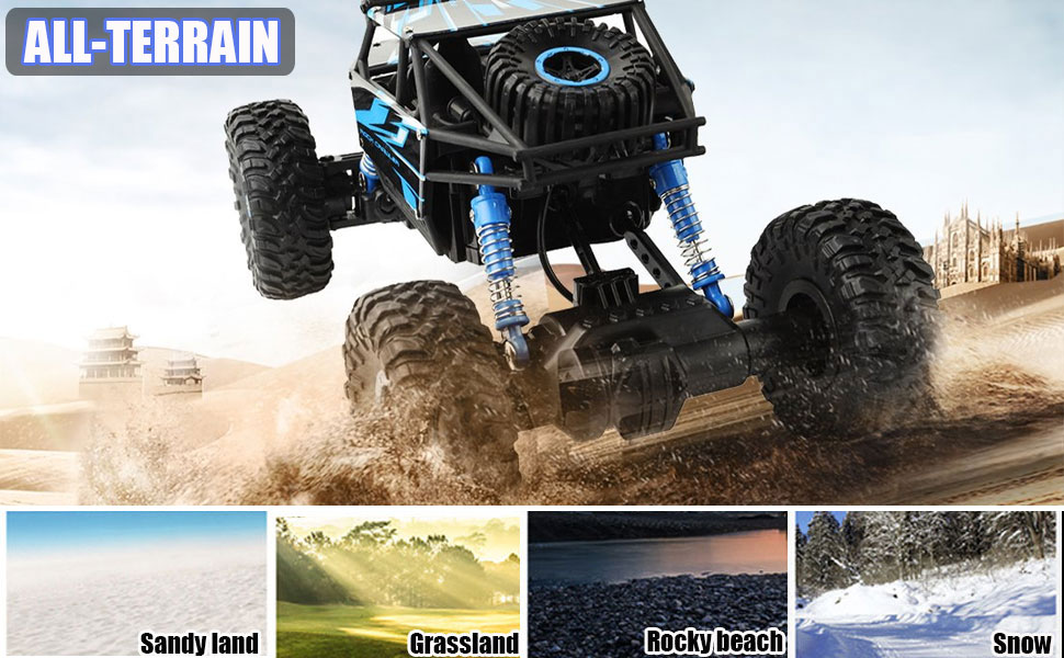 Remote Control Car, 2.4Ghz 4WD All Terrain RC,  Rock Crawler Monster Truck With 2 Batteries, Remote Control Car for Kids Boys, Blue - Toyigo