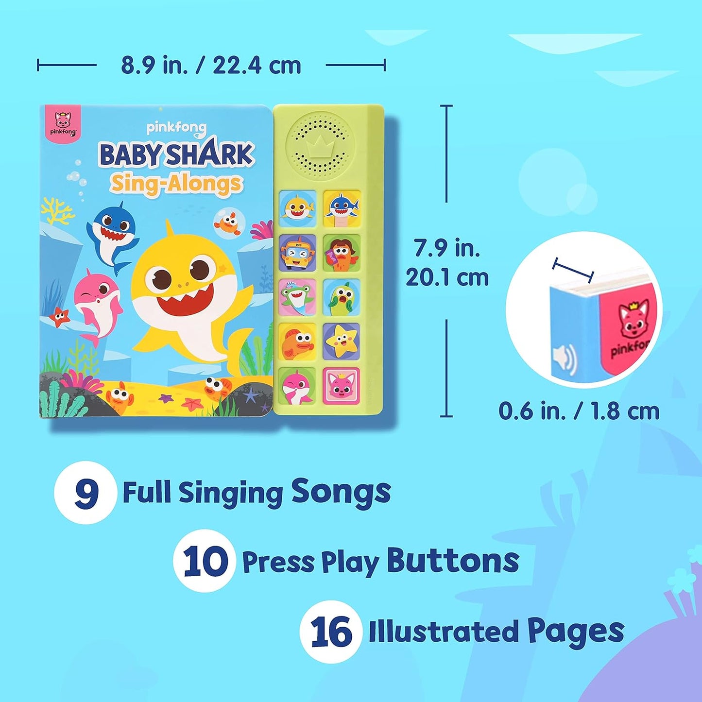 Baby Shark Sing-Alongs Sound Book, Baby Shark Learning & Education Toys, 10 Button Musical Baby Shark Book, Interactive Baby Books for 1-3 Year Olds Boys & Girls for Kids Adults - Toyigo