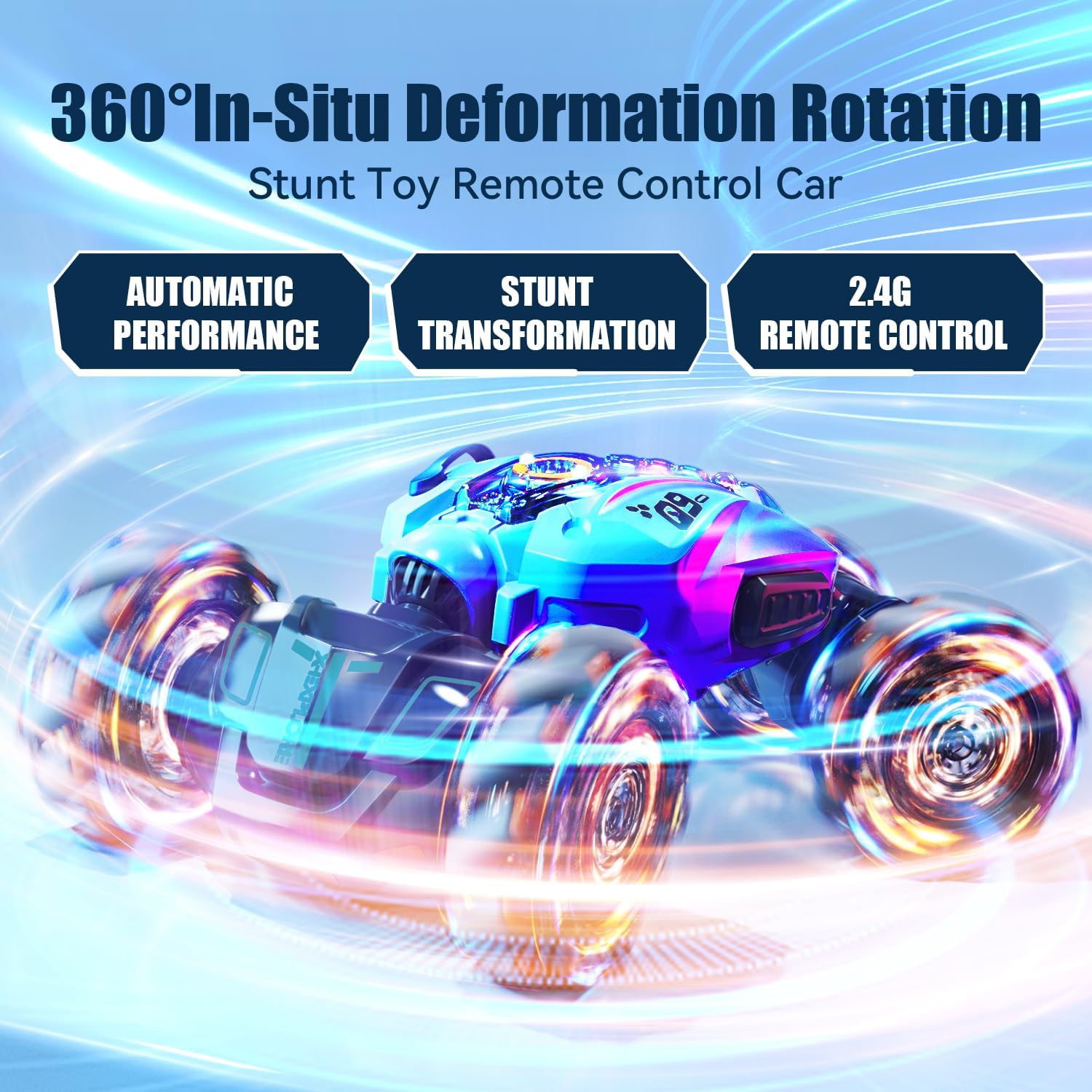 RC Stunt Car, Double Sided Driving,360 øRotation, 2.4GHz 4WD Remote Control Gesture Sensing Toy Cars, Road Vehicle,Hand Controlled RC Car with Lights&Music, Boys & Girls for Birthday Gifts - Toyigo