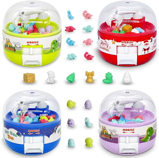 Mini dino Claw Machine for Kids&adults,4 pcs,96 Tiny Stuff prizes,Little Dinosaurs Toys prizes,Kids mini toy, Christmas and Birthday Gifts for 3 4 5 6 7 8 Years Old Boys Girls, Miniature claw machine