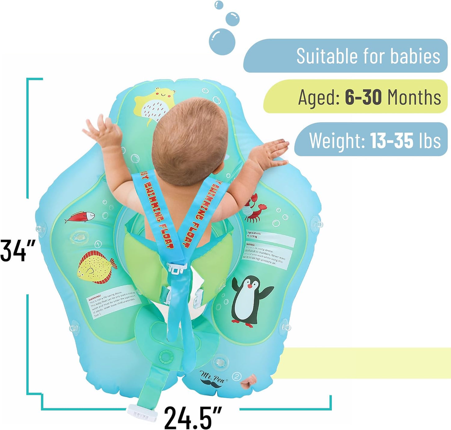 Inflatable Baby Swim Float, for Ages 6-30 Months, Blue, Waist Ring Inflatable Baby Pool Float, Infant Swim Float, Baby Pool Toys, Infant Floats for Pool, Baby Swimming Float for Kids