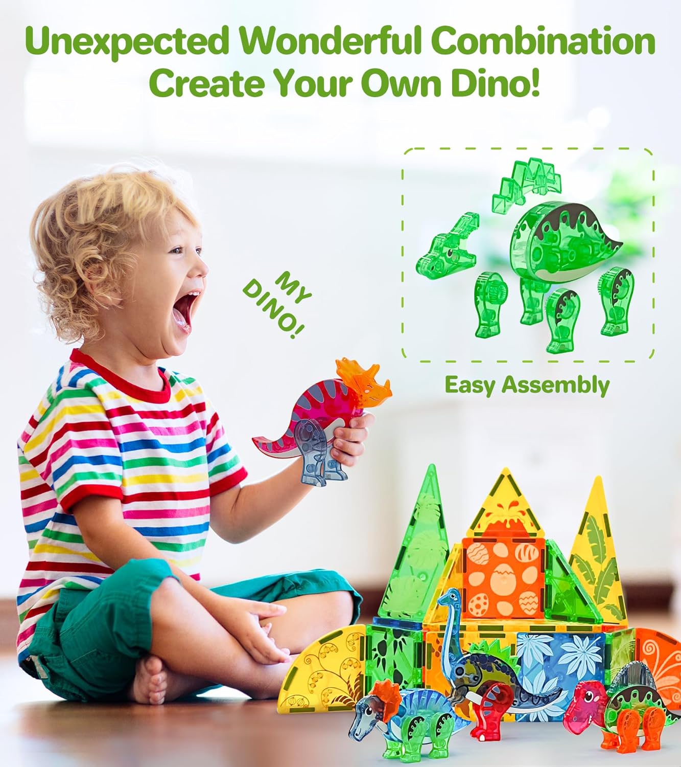 Animal Block Toys, Magnetic Tiles Dinosaurs Magnet Building Blocks Toys , Gears Construction Magnetic Tile, for Kids, Connecting, Stack, and Build with Blocks, and Bricks, Educational Magnet Building Toys Set for Toddlers Creative