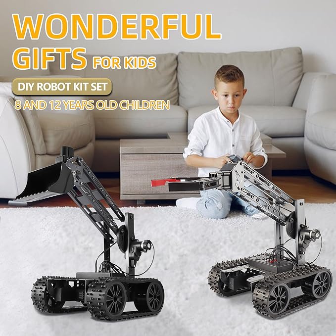 Robot Arm Kits and Remote Control Excavator, 2-in-1 Science Kits for Kids Age 8-12, Electronic Programming Toy DIY Robotics Kit, Stem Project Kits Suit for Boys/Girls Birthday Gift - Toyigo