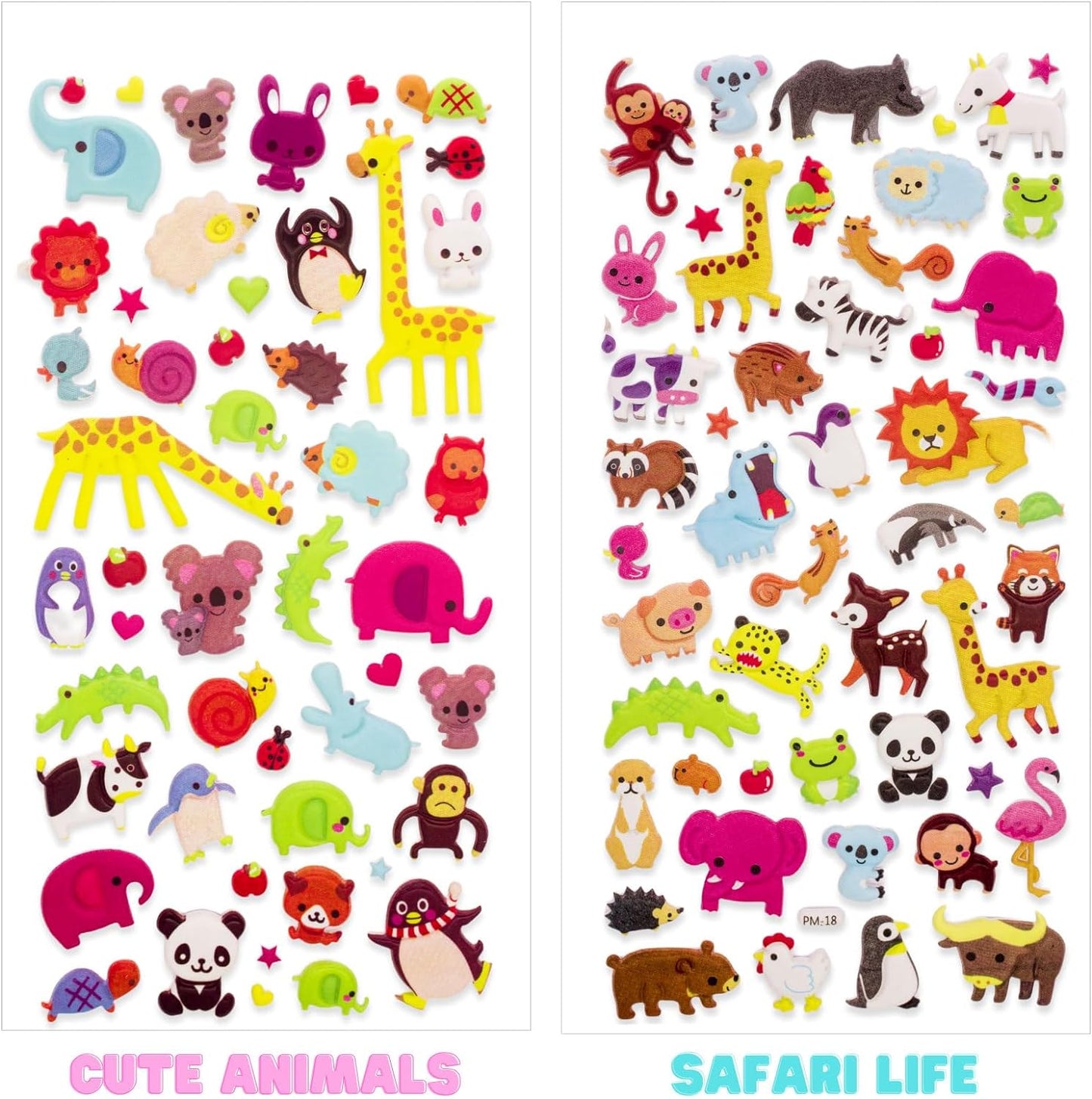 3D Puffy Stickers, Resuable Sticker for Toddler, Boys, Girls 4 Sheets for Kids, Mother Child Animals, Dogs, Cats, Elephant, Giraffe, Monkey, Sheep, Panda, Koala, Rabbit (Zoo)