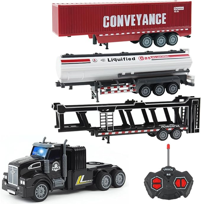 Remote Control Truck, 1:48 mini Truck Toy, equipped with 2 Rechargeable Batteries, Semi-Trailers include Car Carriers, Tank Trucks and Container Trucks For Kids - Toyigo