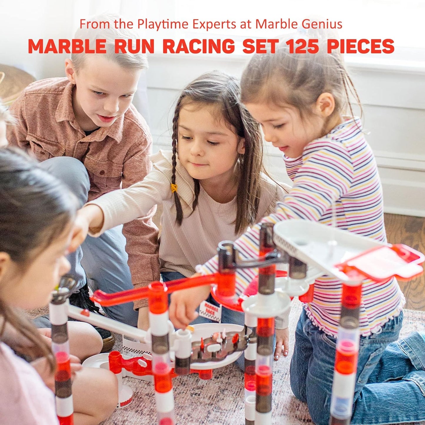 Marble Run Racing Set, 125-Piece Marble Run Racing Set Toys for Kids, Marbles Maze Tower Building Blocks, Marble Race Track Rolling Game, Educational Learning STEM Toy Gift, Racing