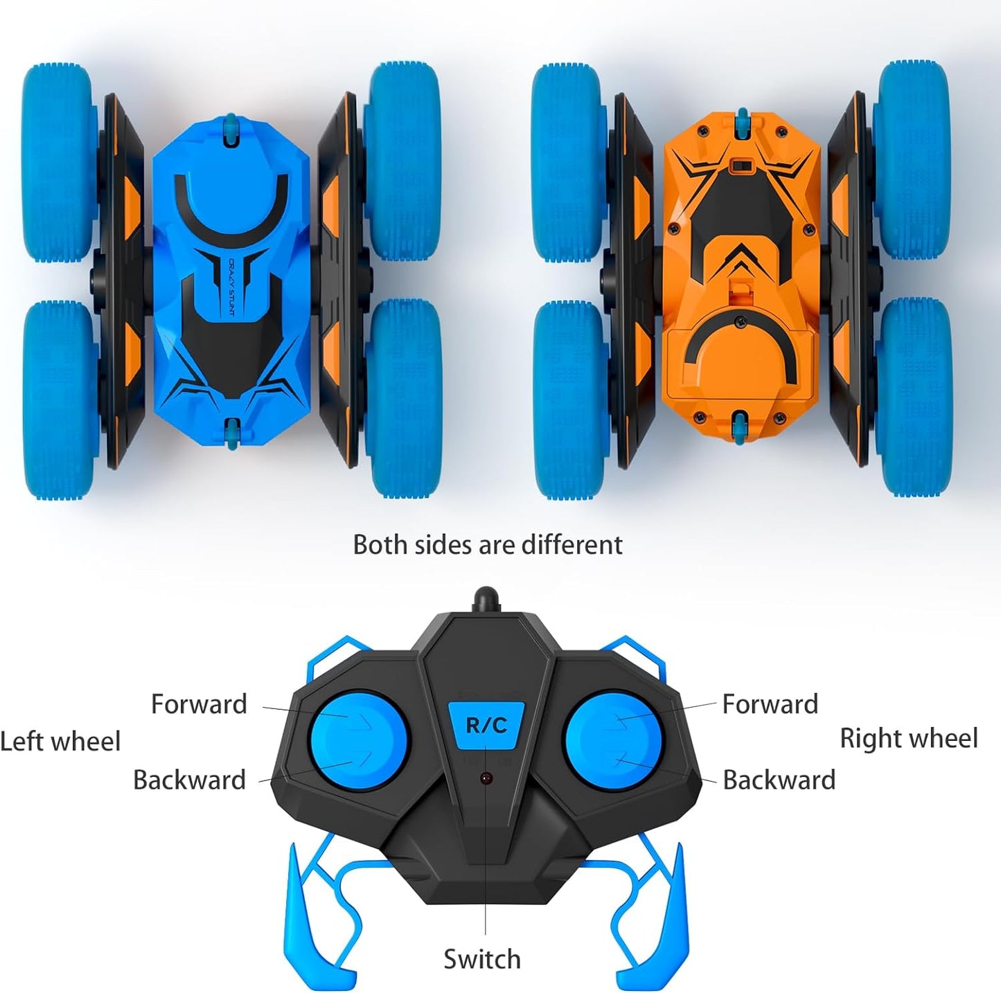 RC Cars Remote Control Car, 360øDouble Sided Flips Rotating RC Stunt Car, with Wheel Lights,4WD 2.4Ghz Double-Sided RC Cars, Kids Xmas Birthday Toy Cars for Boys/Girls, Green, blue - Toyigo