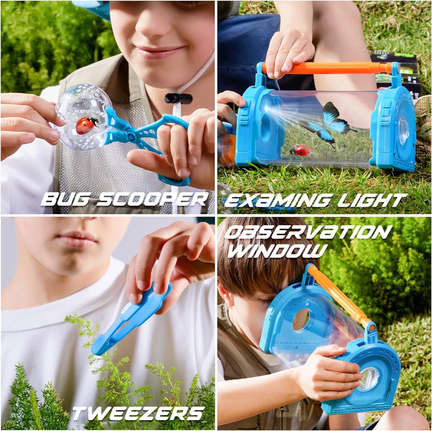 Bug Catcher Kit for Kids, Light Up Critter Habitat Box for Indoor/Outdoor Insect Collecting, Includes Bug Tong, Tweezer, Activity Booklet, and Pipette - Gift for Boys and Girls - Toyigo