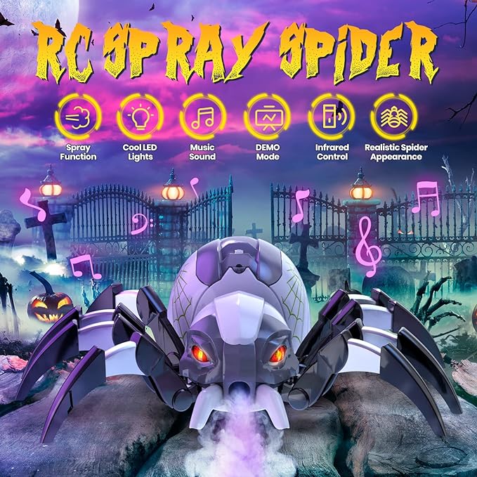 Remote Control Spider, Realistic Robot Spider with Spray and Lights, RC Big Boy Toys, Gifts for Kids, Easter Birthday Party Joke Pranks, Bot Black Widow Spider Real with Music Effect - Toyigo