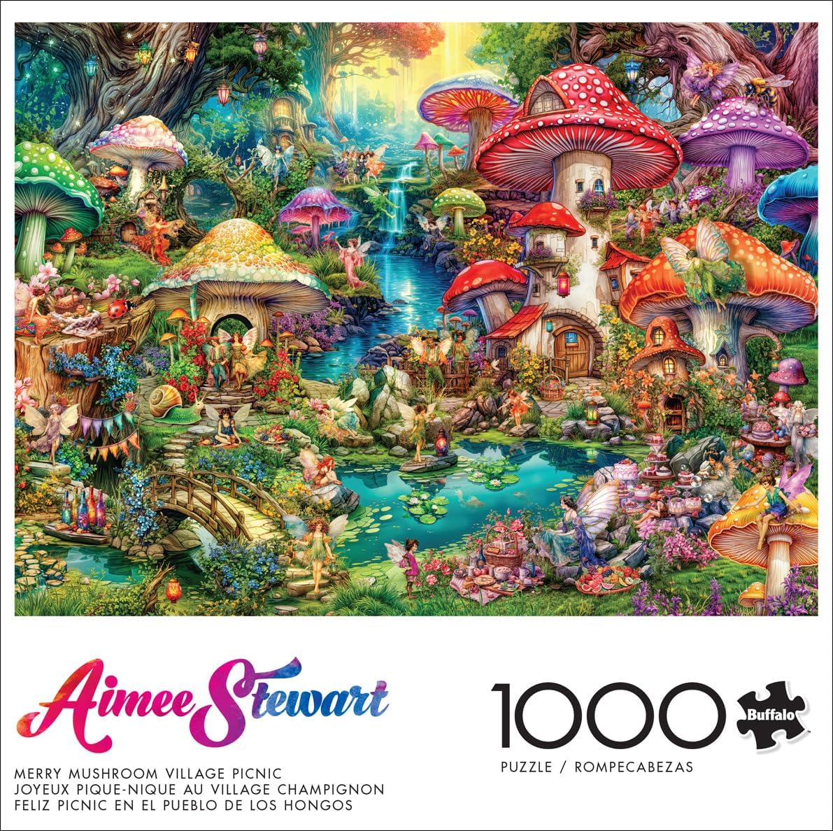 Aimee Stewart, Merry Mushroom Village Picnic, 1000 Piece Jigsaw Puzzle for Adults, Challenging Puzzle Perfect for Game Nights, Finished Size 26.75 x 19.75