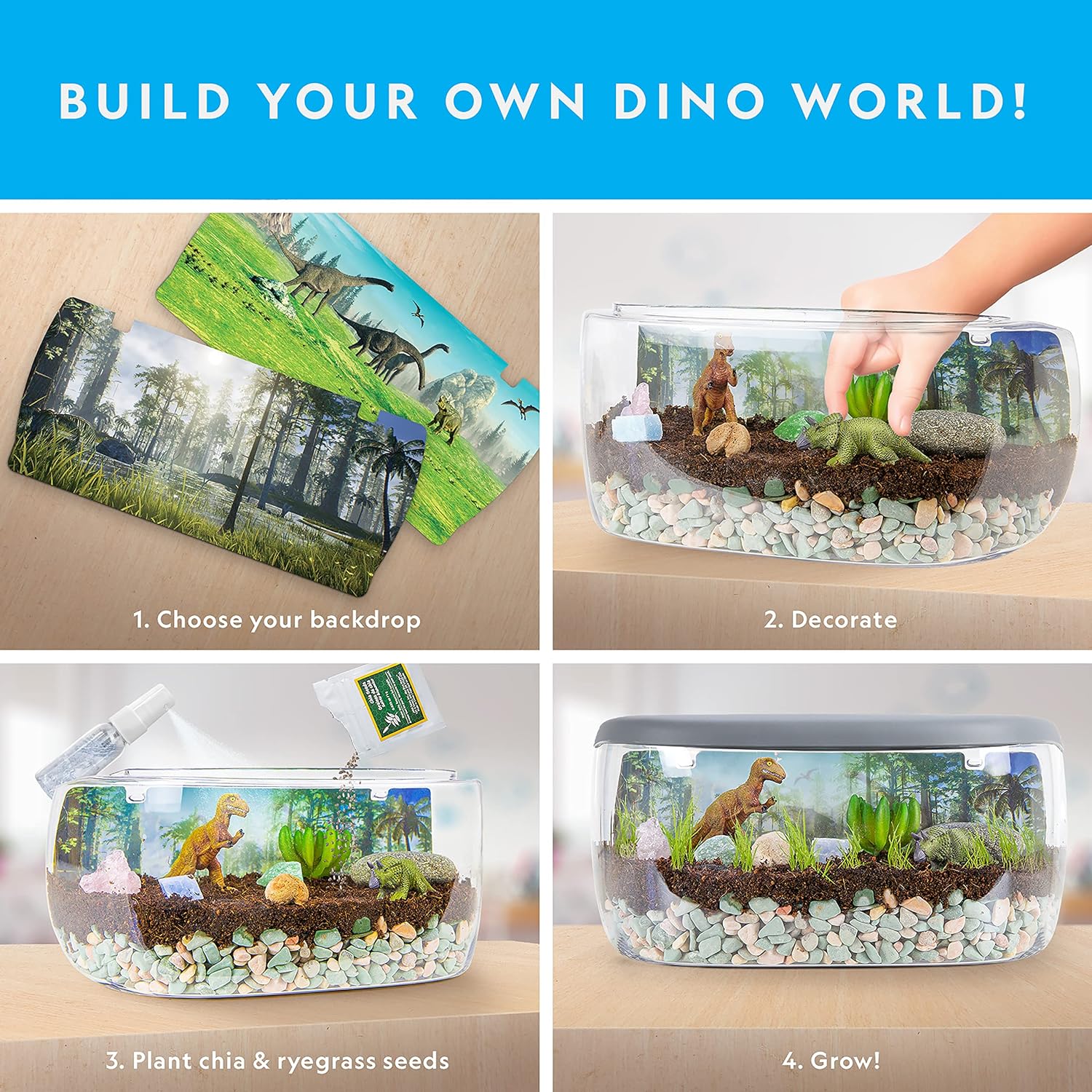 Light Up Terrarium Kit for Kids, Build a Dinosaur Habitat with Real Plants & Fossils, Science Kit, Dinosaur Toys for Kids - Toyigo