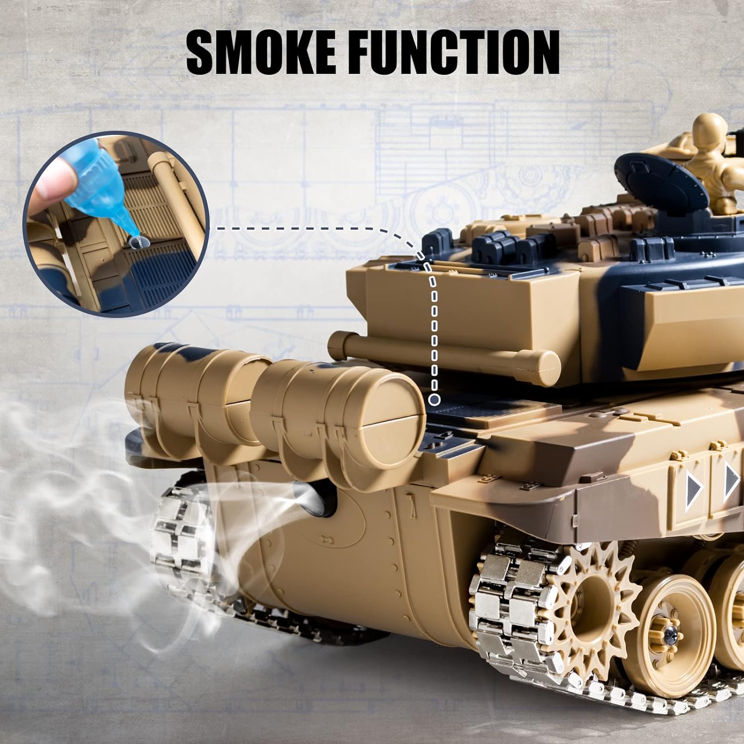 RC Tanks, 2.4Ghz RUS T-90 Army Tank  with Smoke, Light &Sound, 1:18 Aluminium Alloy Tracks, Remote Control Model Tank Toys, RC Military Vehicle That Shoots BBS, Water Bullets for Adult and Kids - Toyigo