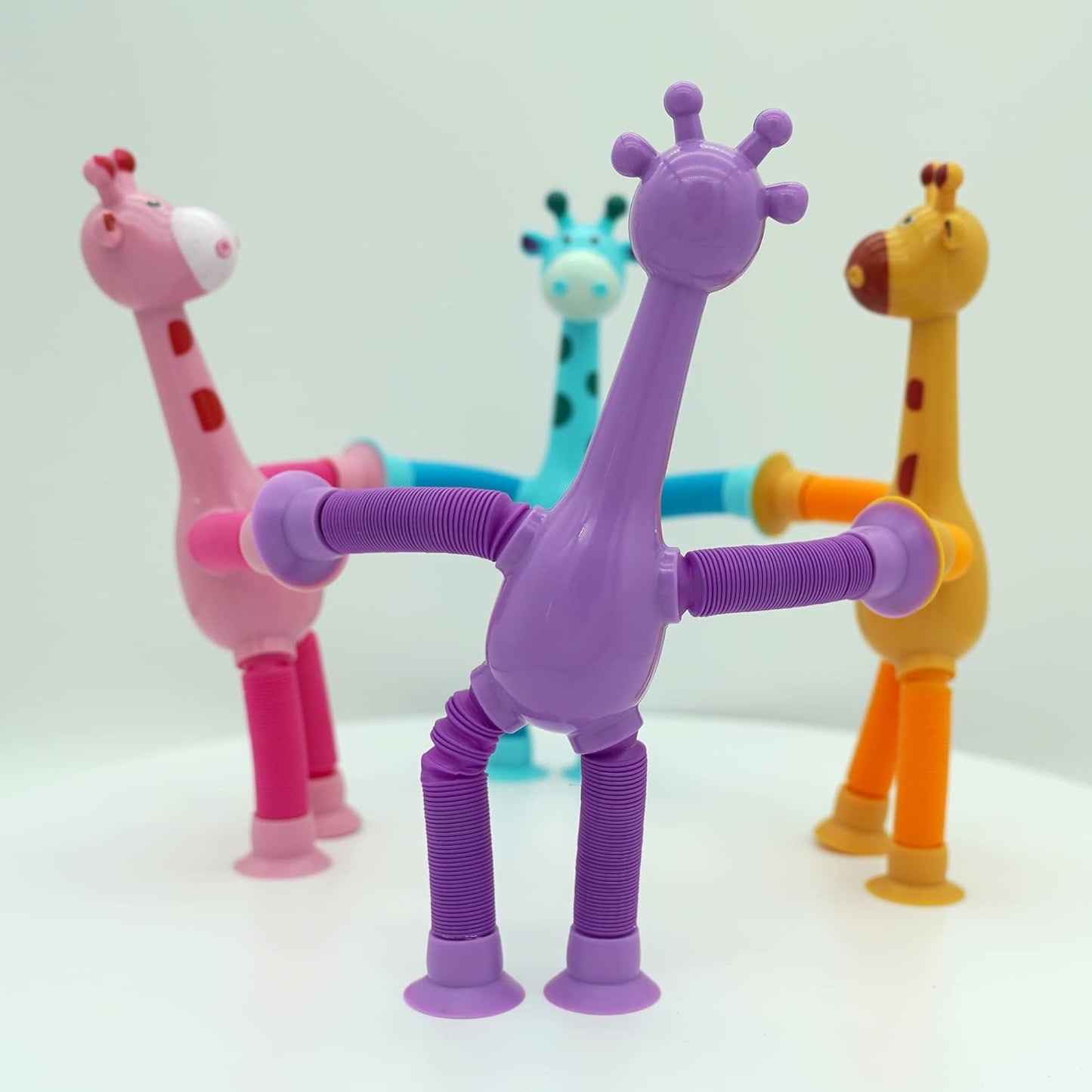 4 Pieces LED Telescopic Suction Cup Giraffe Toy, Shape Changing Telescopic Tube Fidget Toys, Pop Tubes, Fidget Tubes Sensory Toys for Girls Boys (Giraffe)