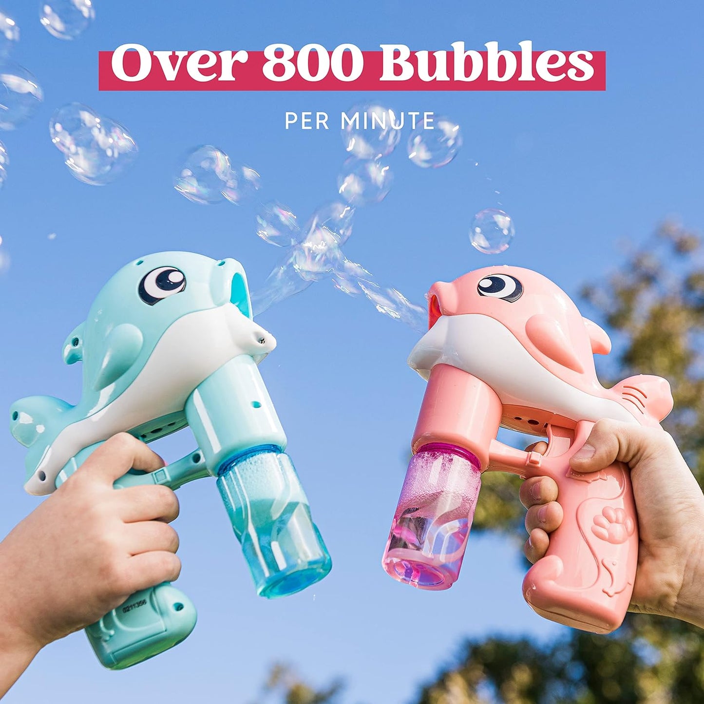 2 Bubble Guns Kit, Whale Automatic Bubble Maker, Blower Machine with 4 Bubble Solutions for Kids, Bubble Blaster, Summer Toy, Birthday, Outdoor & Indoor Activity, Easter, Valentine Party Favors