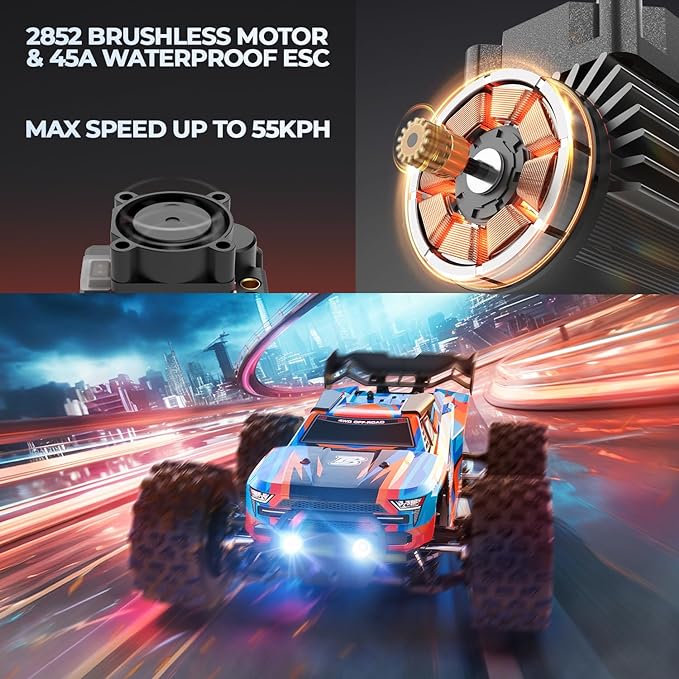 RC Trucks, 4x4 Offroad Waterproof, HP141 Fast RC Cars, Max 50MPH Brushless RC Car, 1:14 Scale RC Monster Trucks, Remote Control Cars, Hobby Off Road RC Electric Car for Kids Adults - Toyigo