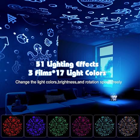 Night Light Projector, Night Light for Kids Room with Remote and Timer, 360ø Rotation, 3 Projection Films, 17 Light Modes, 9 Lullaby Songs, Kids Night Light, Birthday Christmas Gifts for Boys Girls