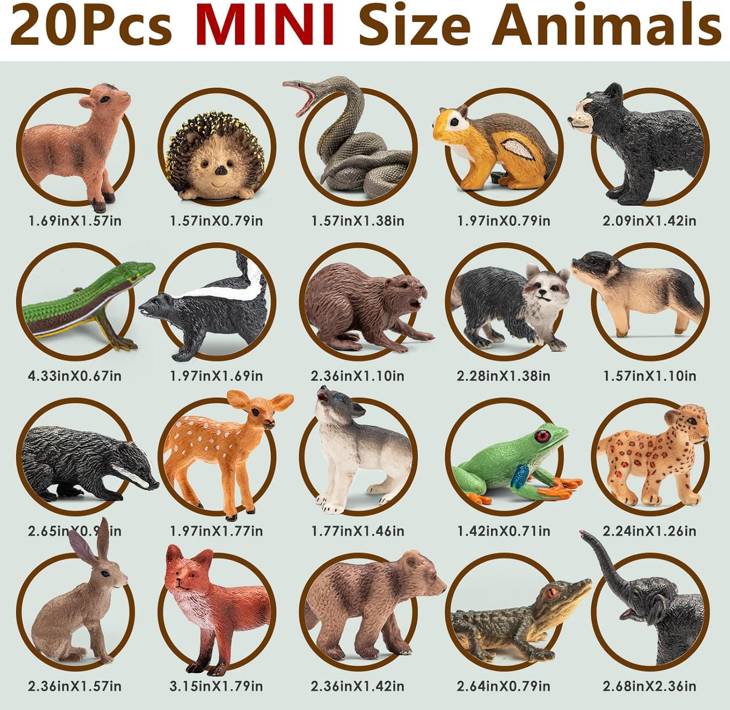 Forest Animal Figurines Set, Miniature Plastic Woodland Animal Figure Toy Set, for Kids Toddler Boy Girl Age 3-5 3 4 5 Party Supplies Cake Toppers(20Pcs)