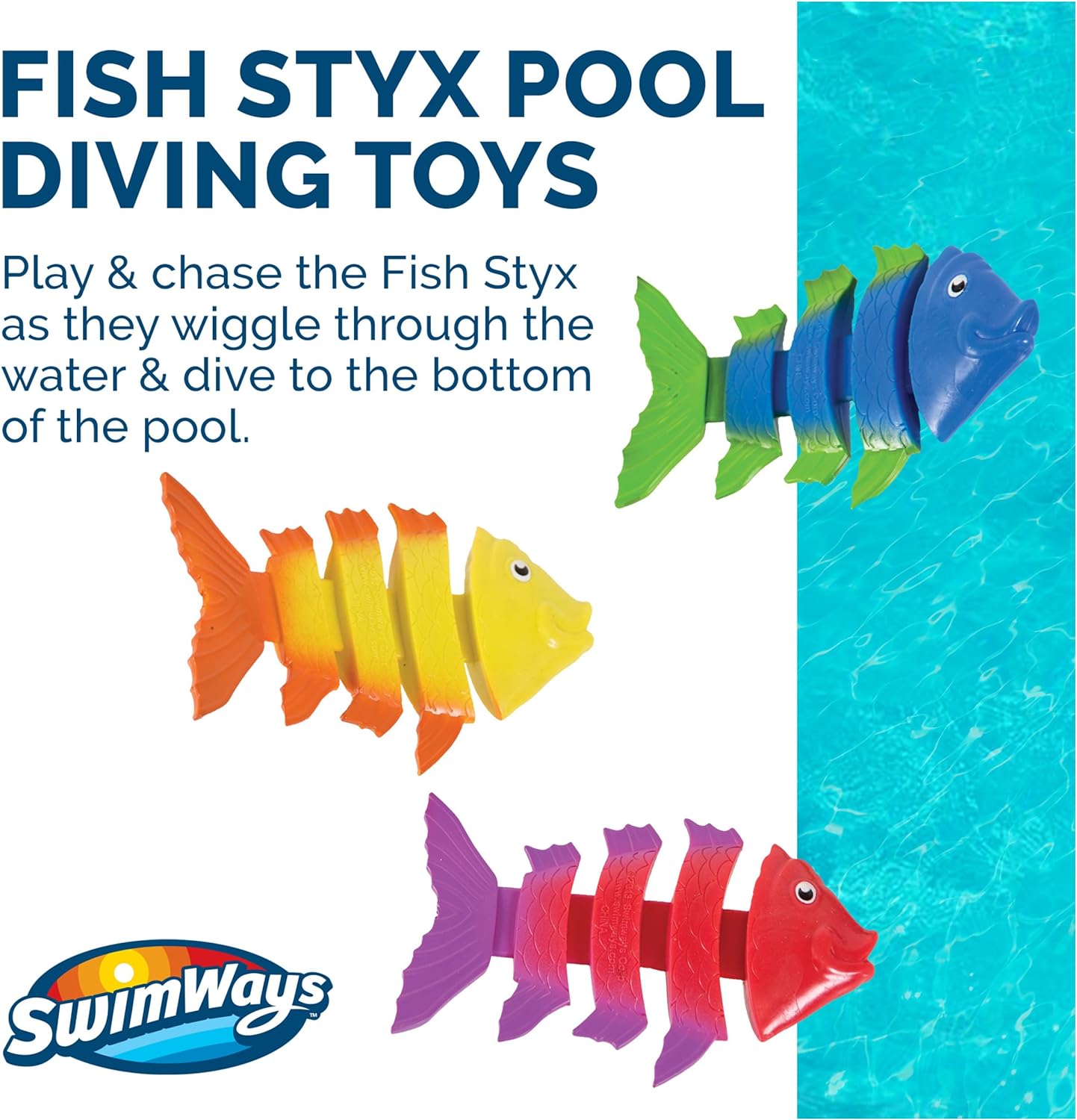 Fish Styx Kids Fish-Shaped Pool Diving Toys (3 Pack), Bath Toys & Pool Party Supplies for Kids Ages 5 and Up