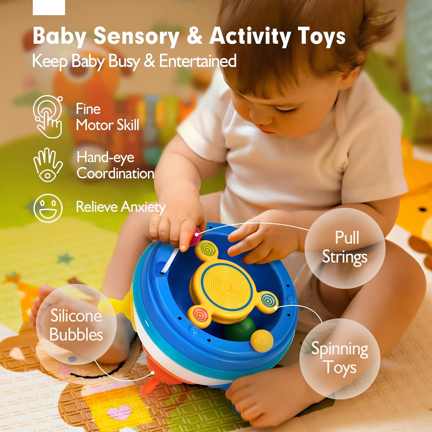 Interactive Toys For 1-Year-Olds, Toddler Sensory Toys, Pop Fidget Toys Spinning Baby Toy, for 1 Year Old Gifts Early Development Toy, for Toddlers 1-3 Baby Toys, 12-18 Months Birthday Gift - Toyigo