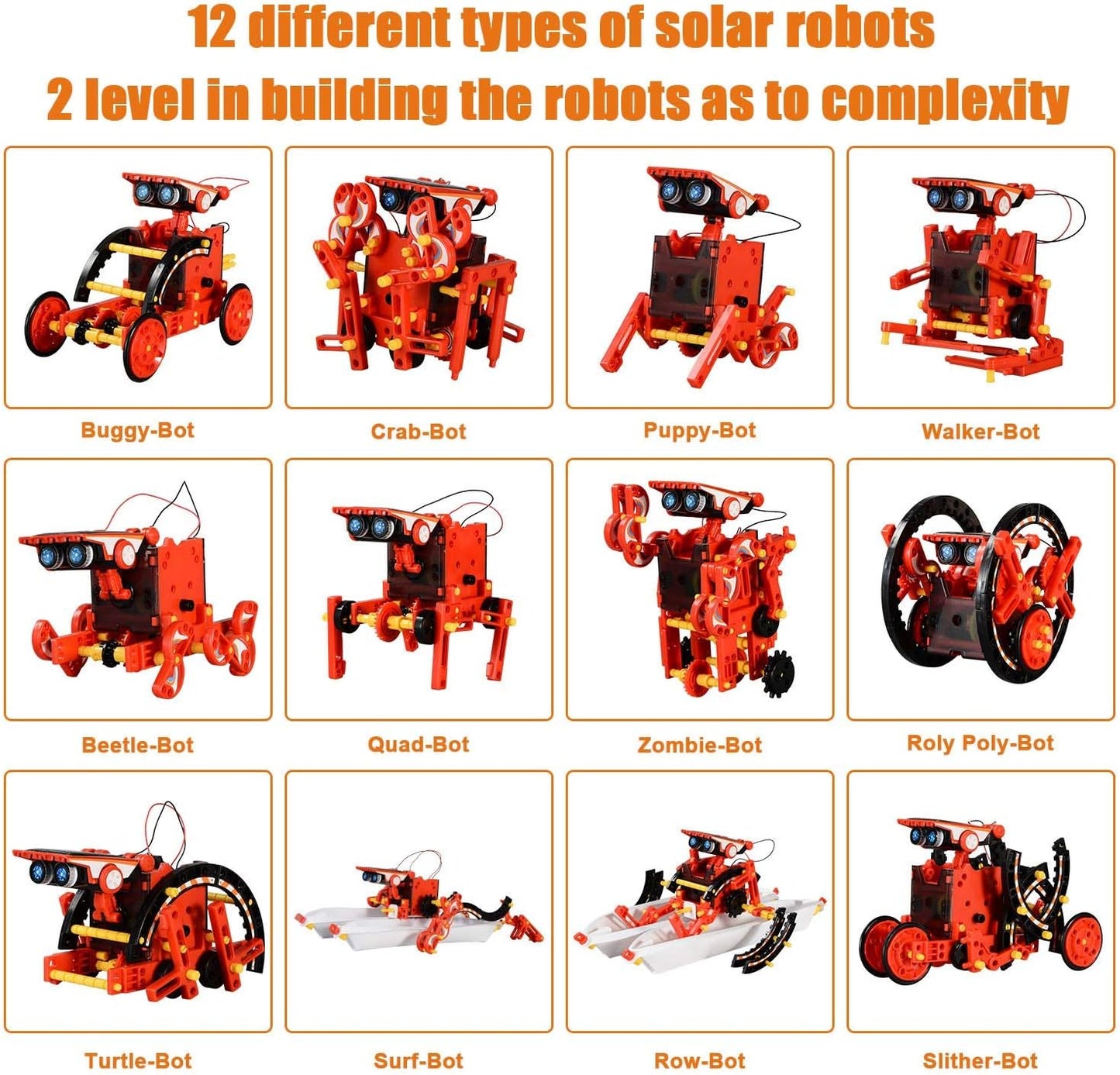 Solar Robots Toy, 190 Pcs Stem Science Project Kit 12 in 1, Kids Educational Science Experiments Building Robotics Kit for Boy and Girls Aged 8-12, Creation Solar Powered Engine Assembly Robot Kit