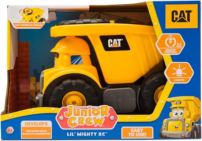 Remote Control Truck, CAT Construction Toys, Junior Crew Lil' Movers Remote Control Truck, RC Car + Dump Truck, Working Headlights, For Kids - Toyigo