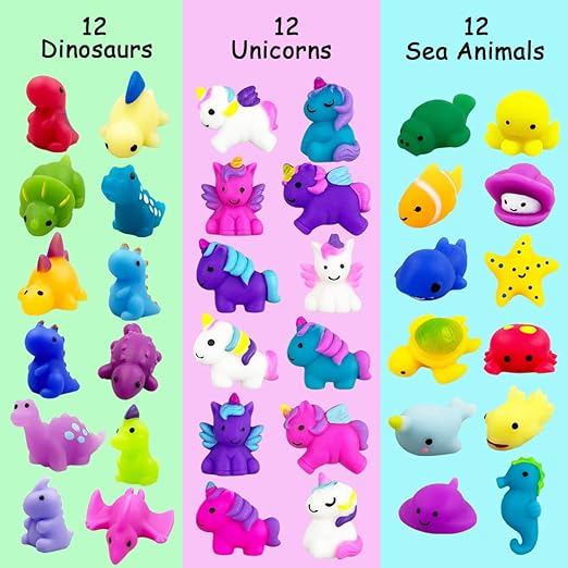 36 PCS Mochi Squishy Toys, Dinosaur Unicorn Sea Animals Stress Relief Toys, for Kids Boys Girls Party Favors Birthday Gifts