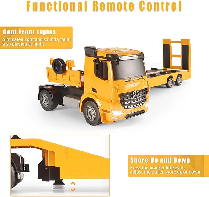 RC Truck, Detachable Flatbed Semi-Trailer Engineering Tractor Remote Control Low Loader Die-Cast Car Model Kids Electronics Hobby Toy with Sound and Light Effect Truck For kids - Toyigo