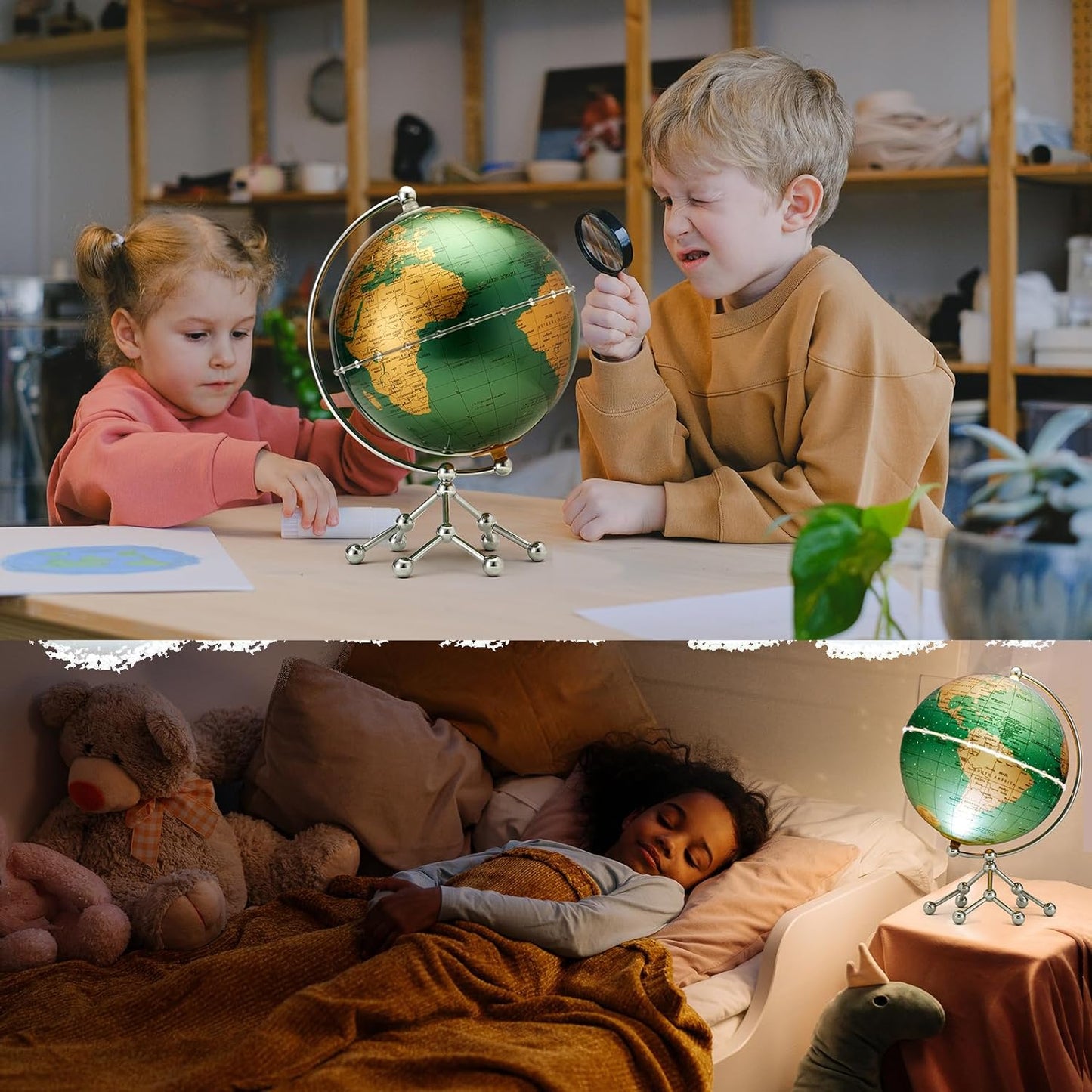 Illuminated Globes, World with Stand, 8-Inch World Globe, Kids Learning, Globe Lamp with Built-In LED, Light Up Globe, Home Dcor and Office Desktop