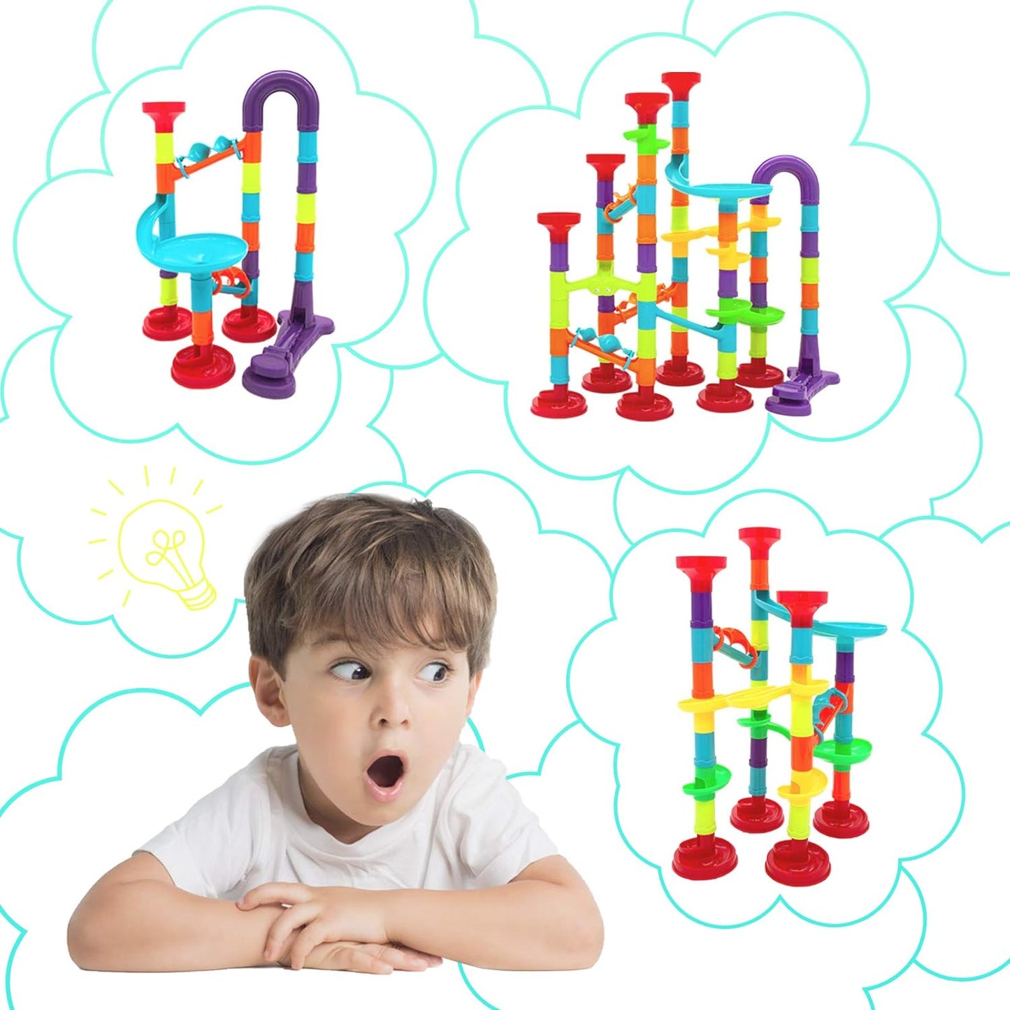 Marble Run Set for Kids, 93pcs Marble Maze Track Race Game, Construction Building Blocks Toys, STEM Educational Toys Gift for Boys Girls Age 3 to 12