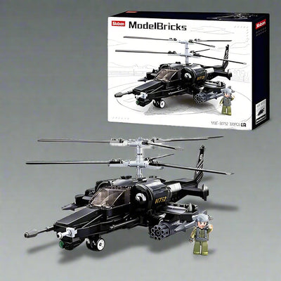 Apache Fighter Helicopter Building Blocks Set - Small Particle Assembly Model for Boys - Perfect Plug-in Toy Gift