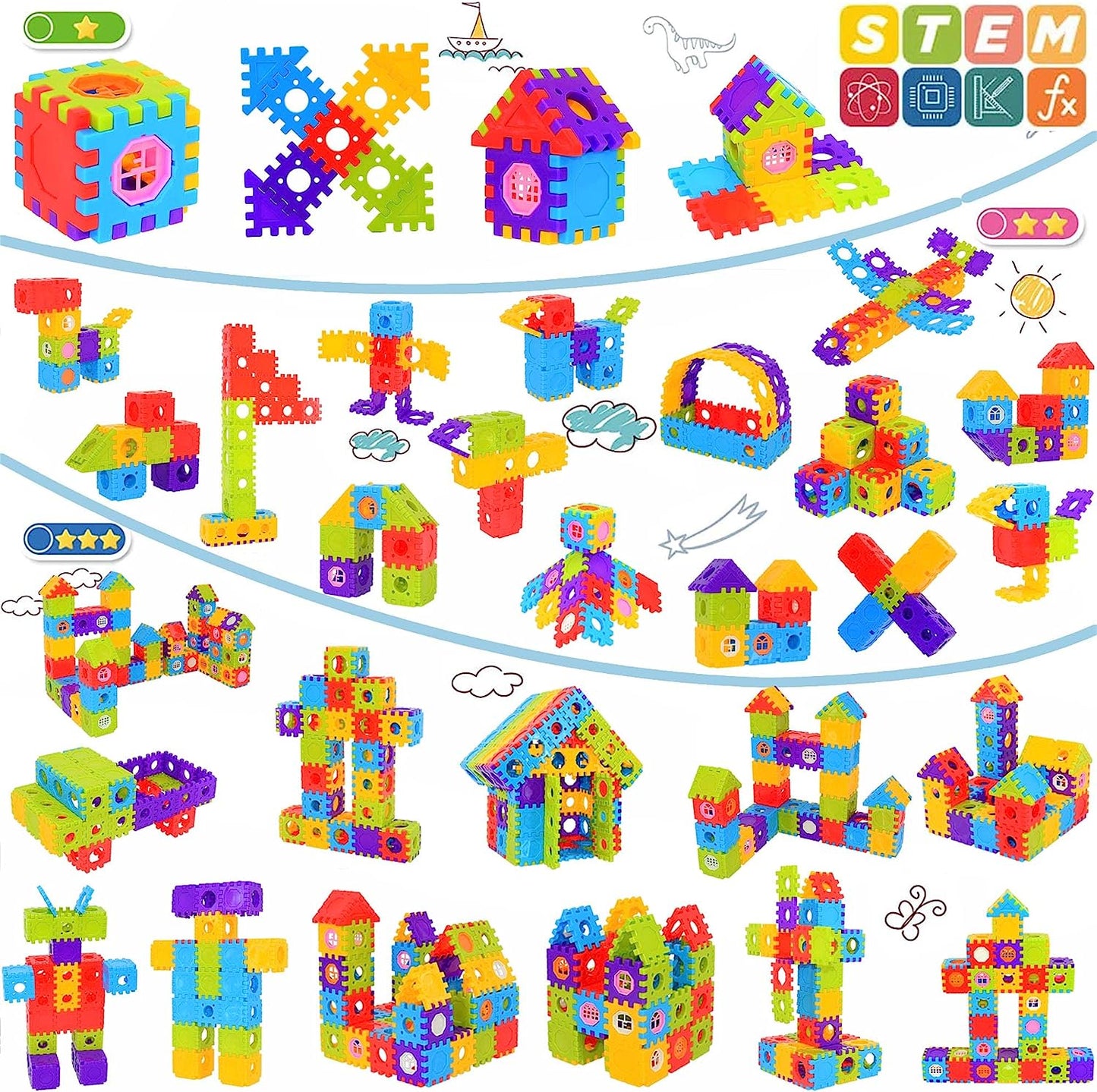 Building Blocks for Toddlers & Kids, 180 Pcs Toy Building Sets, STEM Building Toys, Interlocking Building Blocks for Toddlers and Kids