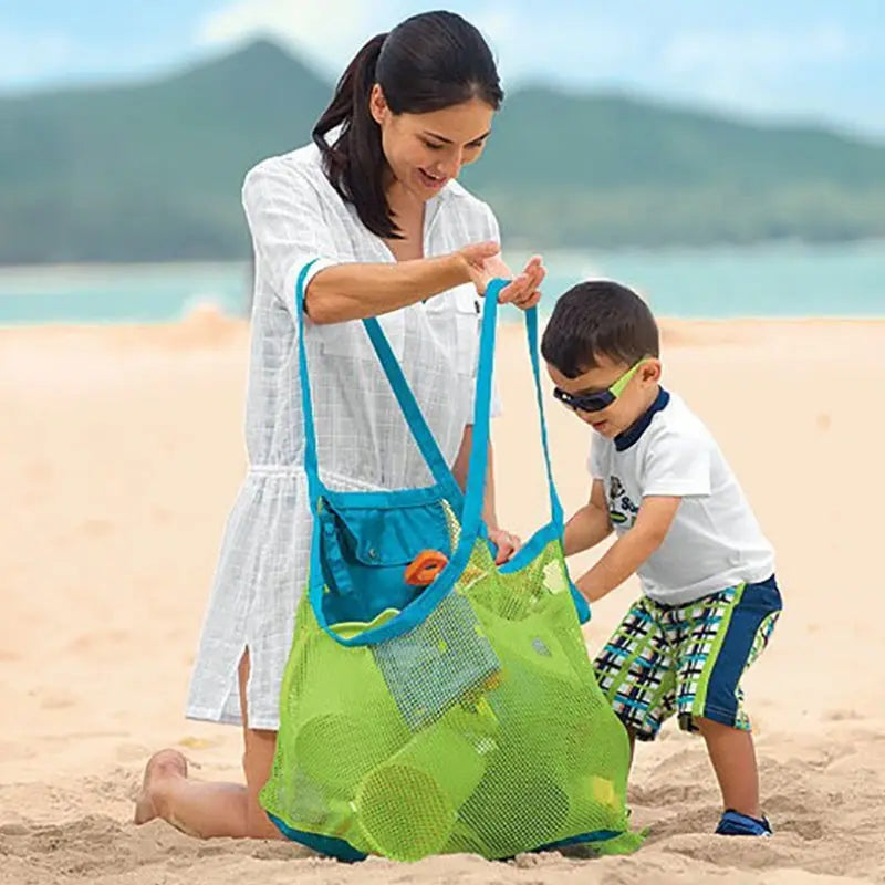 Mesh Beach Bag,  Beach Toy Tote Bag, Children's Toy Storage Bag, Protable Mesh Bag Kids Bath Toys, Storage Bags,  Swimming Large Beach Bag, Shells, Clothes and Towels When Playing on The Beach - Toyigo