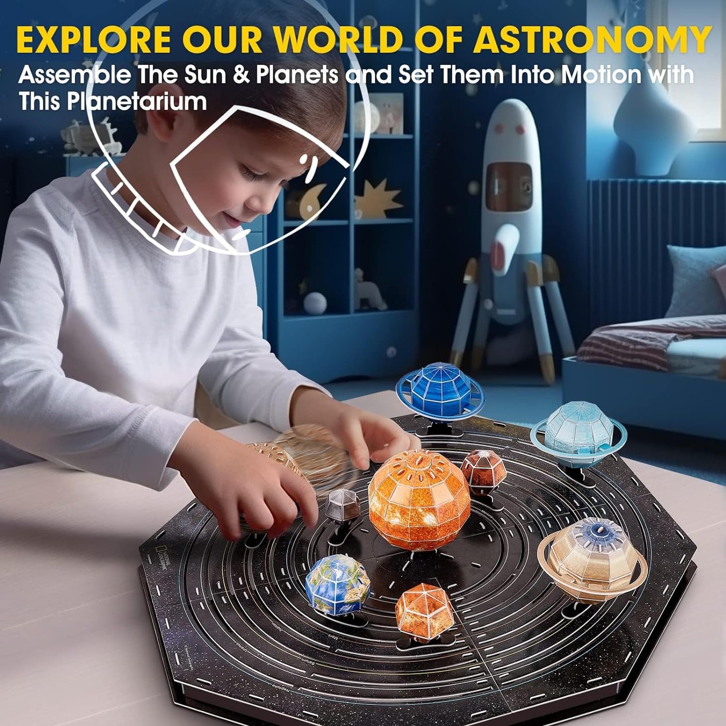 National Geographic Movable Solar System, STEM Toys Solar System Project Kit, 3D Puzzles for Kids, Arts Crafts for Kids Ages 8-13 Boy Girl