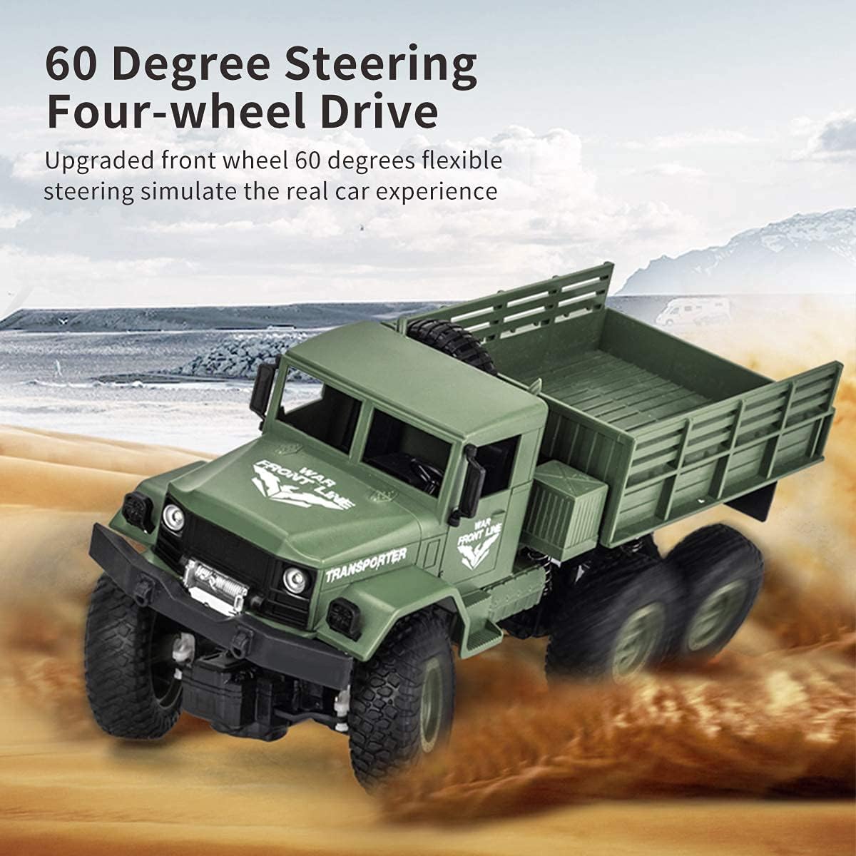 50 Minutes Playing Time RC Military Truck, 1:18 Scale Off-Road RC Vehicle, JJRC Q69 OffRroad Remote Control Car, 2.4GHz 4WD 1:18 Scale Toy Vehicle, RC Truck for Kids - Toyigo