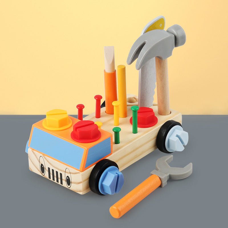 Wooden Assembly Tool Box for Kids - Simulation Repair Toys with Screws, Hammer, Nails, and Building Blocks