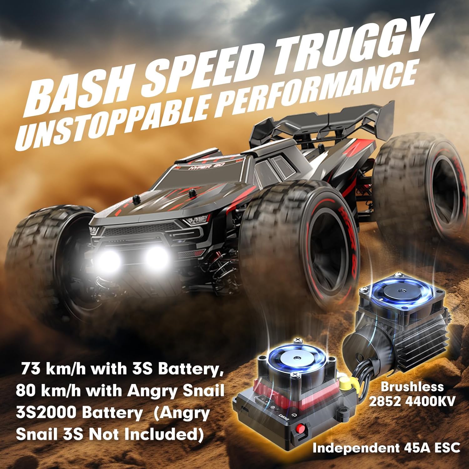 1/14 Brushless RC Cars, RC Trucks 4wd Offroad Waterproof,  Fast 50 mph, Electric Powered High Speed RC Car, Scary Fast Extreme RC Truggy with 3S Battery for Snow Sand - Toyigo