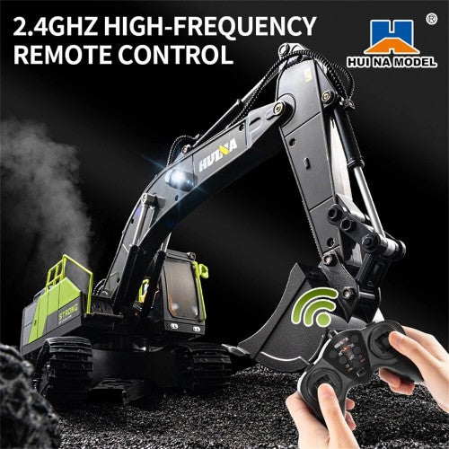 1:18 Die-Cast Metal RC Excavator – 11CH Radio Control Construction Vehicle with LED Lights