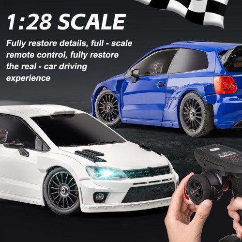 1/28 2.4G 4WD RC Car for POLO R with LED Light - On-Road Full Proportional Racing Vehicle Model Toy - 3.7V 1S Battery Powered