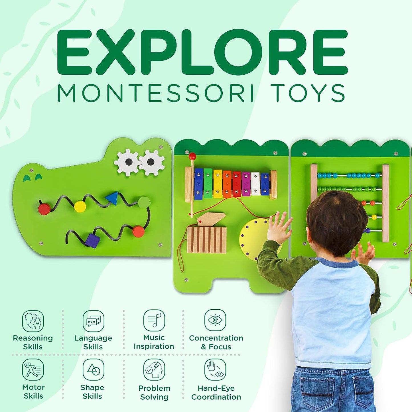 Educational Toys, Crocodile Montessori Busy Board, Activity Cube,Wall Toys,Daycare Furniture,Playroom Furniture,Interactive Toys,Wooden Toys, 6 M+ babies Learning Toys,Boys and Girls Gifts - Toyigo