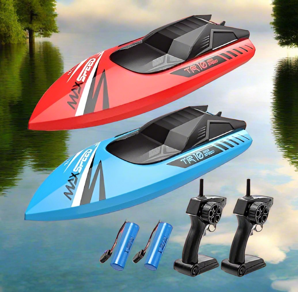 Toy Boat for Pools Lakes River Water Play with 2.4GHz, Remote Control Boat Kids, 15+KMH, Whole Body Waterproof, Rechargeable Battery, Low Battery Alarm, Long Play Time,2Pack RC Boats - Toyigo