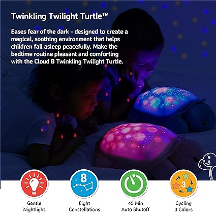 Cloud b Star Projector Nightlight with White Noise Soothing Sounds, Adjustable Settings and Auto-Shutoff, Twinkling Twilight Turtle - Pink