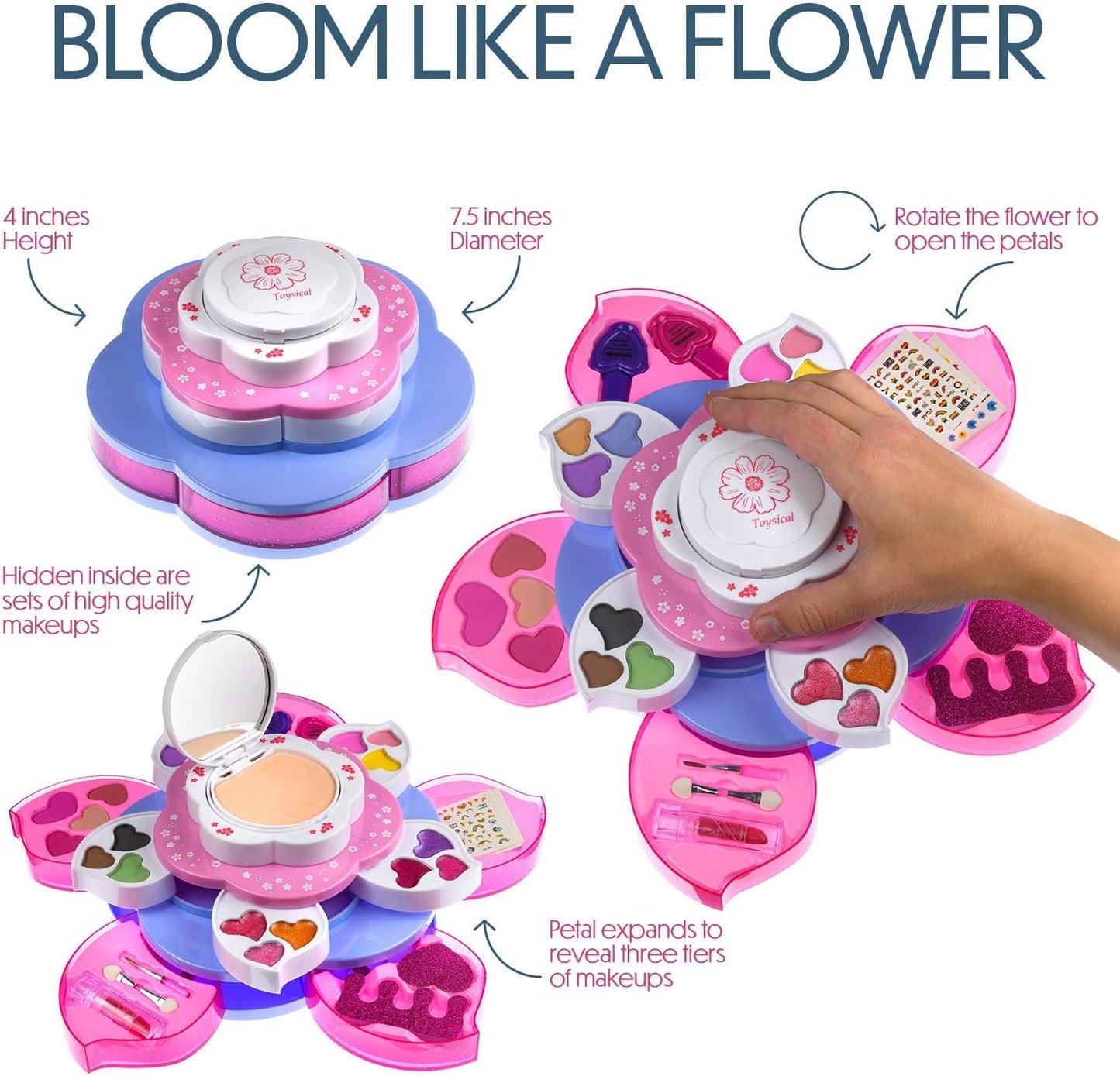 Kids Makeup Kit for Girl, Flower Shaped Makeup for Kids, Washable Non Toxic Makeup Kit for Girls with Mirror, Birthday and Christmas Make up Kit for Girls Age 6-12