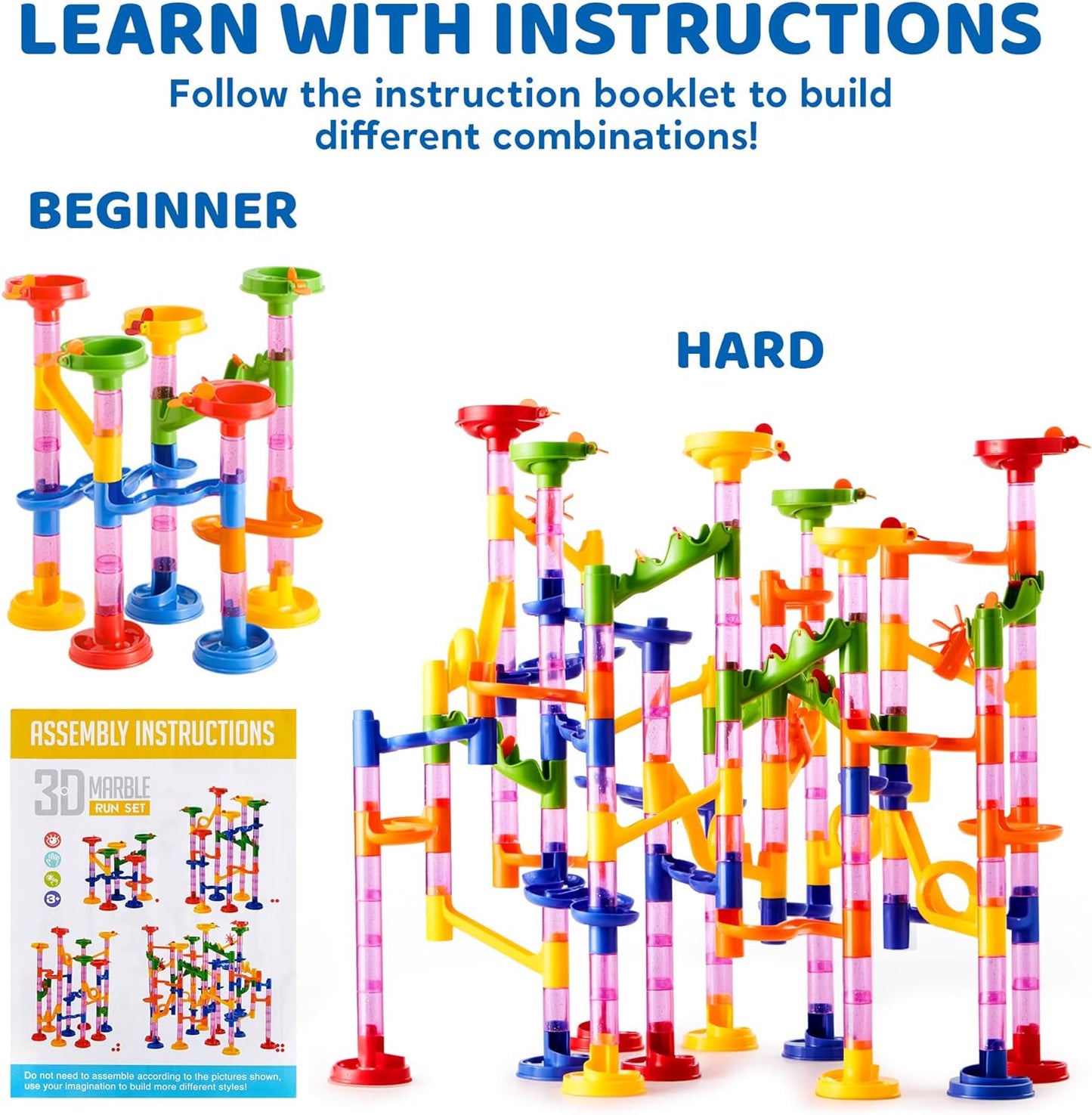 196-Piece Premium Marble Run Set – STEM Educational Building Toy with 156 Translucent Blocks & 40 Glass Marbles