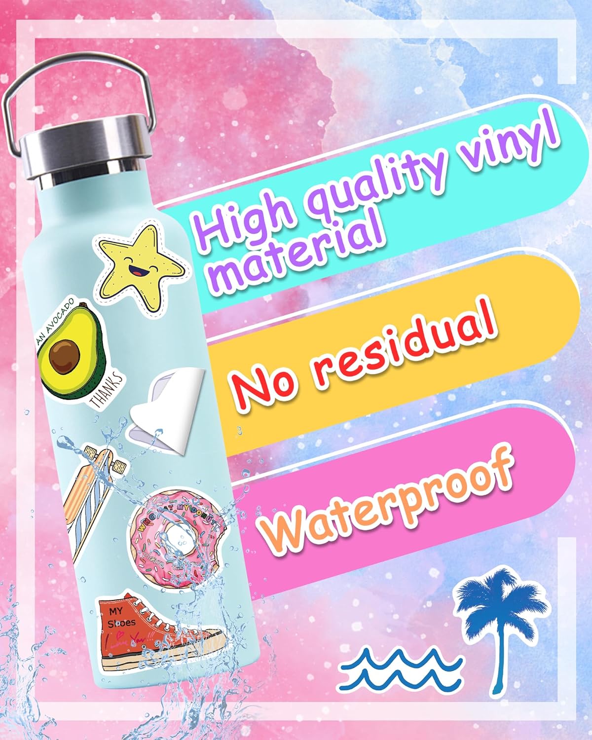 Stickers for Water Bottles, 100 PCS Stickers for Kids Teens Girls Students Classroom Teacher Prizes for Kids Cute Vinyl Waterproof Laptop Stickers for School